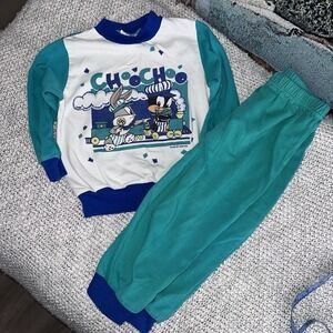 VTG 90s Looney Tunes Toddle Two Piece Set Colorful Rare Sz 2/3 T ChooChoo